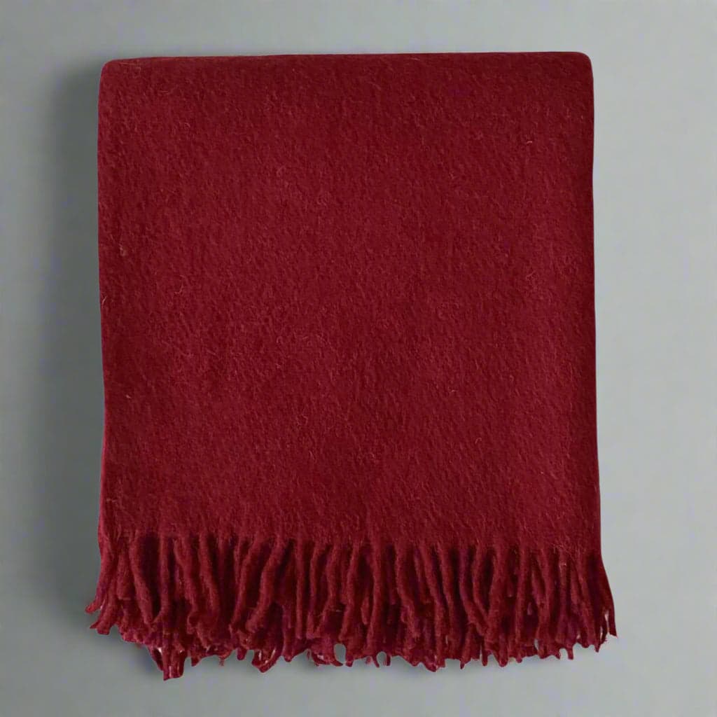 Woolmark Tek Kişilik Saf Yün Battaniye, Tv Battaniyesi, Bordo, 130x170 cm